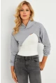 Kadın Gri Kapüşonlu Crop Sweatshirt  TF03