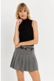 Kadın Gri Kemerli Pilili Mini Etek ELA6024