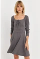 Kadın Gri Önü Bağlamalı Mini Elbise TF59