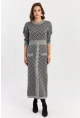 Kadın Gri-Siyah Düğme Aksesuarlı Desenli Maxi Elbise NUV41