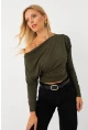 Kadın Haki Kayık Yaka Bluz DMR382-1