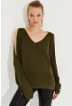 Kadın Haki Kolu Yırtmaçlı Triko Bluz SMT221