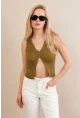 Kadın Haki Polo Yaka Yumoş Yelek ZH050