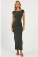 Kadın Haki Sırtı Açık Midi Elbise DMR345