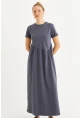 Kadın İndigo Asimetrik Dikişli Maxi Elbise MDMR440