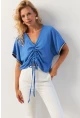 Kadın İndigo Önü Büzgülü Bluz XL2039