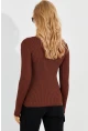 Kadın Kahve V Yaka Fitilli Triko Bluz SMT216