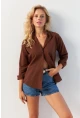 Kadın Kahverengi Basic Gömlek HNT02