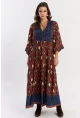Kadın Kahverengi Desenli Dokuma Maxi Elbise ALO235