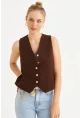 Kadın Kahverengi Düğme Detaylı Astarlı Yelek SGT410