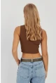 Kadın Kahverengi Fitilli Crop Bluz LPP1262