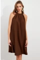 Kadın Kahverengi Halter Yaka Midi Elbise NH5029