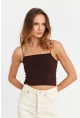 Kadın Kahverengi İp Askılı Crop Bluz EV63