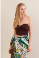 Kadın Kahverengi Korse Dikişli Crop Bluz AN6025