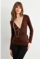 Kadın Kahverengi Kruvaze Bağlamalı Bluz EY3036