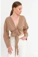 Kadın Kahverengi Müslin Crop Bluz PC20700