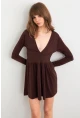 Kadın Kahverengi V Yaka Mini Elbise LİK17