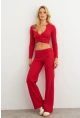 Kadın Kırmızı Crop Üstlü İkili Pantolon Takım XL10052
