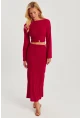 Kadın Kırmızı Halka Detaylı Sırtı Açık Etek Takım HO051