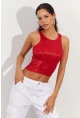Kadın Kırmızı Metalik Crop Bluz LPP1218