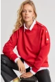 Kadın Kırmızı Omuz Taşlı Dalgıç Sweatshirt ST824