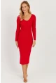 Kadın Kırmızı Sırtı Çapraz Triko Midi Elbise YZ407