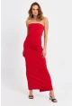 Kadın Kırmızı Straplez Yırtmaçlı Midi Elbise XC005