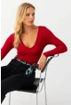 Kadın Kırmızı V Yaka Çıtçıtlı Body Fİ792
