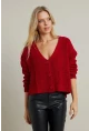 Kadın Kırmızı V Yaka Hırka KAZ35
