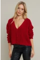Kadın Kırmızı V Yaka Hırka KAZ35