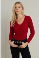 Kadın Kırmızı V Yaka Triko Bluz YV284