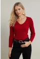 Kadın Kırmızı V Yaka Triko Bluz YV284