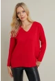 Kadın Kırmızı V Yaka Triko Kazak YİL549