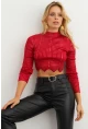 Kadın Kırmızı Vatkalı Triko Bluz RM612
