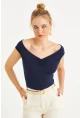 Kadın Lacivert Büzgülü Bluz EY3083