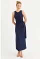 Kadın Lacivert Büzgülü Kolsuz Midi Elbise TF75