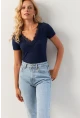 Kadın Lacivert Dantel Detaylı Bluz AYD374