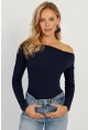 Kadın Lacivert Kayık Yaka Bluz LPP1254