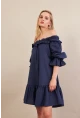 Kadın Lacivert Madonna Yaka Midi Elbise PSG1012