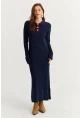 Kadın Lacivert Polo Yaka Triko Maxi Elbise MNUV17