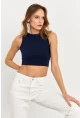 Kadın Lacivert Sırt Bağlamalı Crop Bluz EY2733