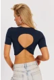 Kadın Lacivert Sırt Dekolteli Crop Bluz CY450