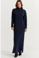 Kadın Lacivert Yakası Fermuarlı Triko Maxi Elbise MNUV10