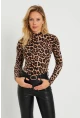 Kadın Leopar Desenli Bluz Camel-Siyah AYD288