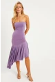 Kadın Lila Straplez Asimetrik Midi Elbise DMR337