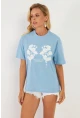 Kadın Mavi Baskılı T-Shirt AYD362