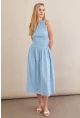 Kadın Mavi Beli Lastikli Gipeli Midi Elbise ZH130