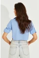 Kadın Mavi Crop Cepli Gömlek TD153