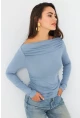 Kadın Mavi Degaje Yaka Büzgülü Bluz AYD386