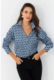 Kadın Mavi Desenli Saten Gömlek SHR9